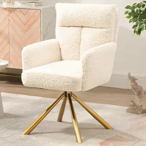 Teddy Office Desk Chair No Wheels, Modern Vanity Chair with Gold Legs, Boucle Comfy Swivel Accent Chair, Wide Seat Computer Task Reading Armchair for Living Room Home Office (Beige) Teddy Office Desk Chair No Wheels, Modern Vanity Chair with Gold Legs, Boucle Comfy Swivel Accent Chair, Wide Seat Computer Task Reading Armchair for Living Room Home Office (Beige)