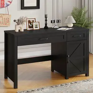 Farmhouse 47" Executive Desk, Computer Desk with Drawers and Storage Cabinet, Workstation Computer Desk for Home Office, Study.Pure Black Farmhouse 47" Executive Desk, Computer Desk with Drawers and Storage Cabinet, Workstation Computer Desk for Home Office, Study.Pure Black