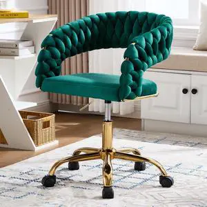 Woven Home Office Chair, Velvet Upholstered Desk Chair with Open Back, Height Adjustable Task Chair, Computer Chair with Wheels, Office Armchair, Vanity Chair for Office, Studio (Emerald) Woven Home Office Chair, Velvet Upholstered Desk Chair with Open Back, Height Adjustable Task Chair, Computer Chair with Wheels, Office Armchair, Vanity Chair for Office, Studio (Emerald)
