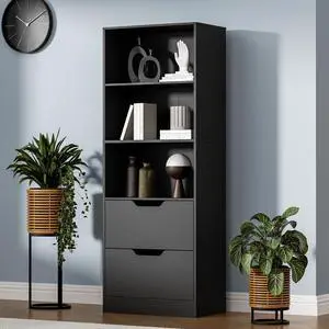 Bookcase with 2 Drawers, 63" 3-Tier Bookshelf with Storage, 3 Shelf Book Shelf with Adjustable Shelf, Modern Bookshelf, Open Shelves Bookcase for Study, Bedroom & Home Office, Black Bookcase with 2 Drawers, 63" 3-Tier Bookshelf with Storage, 3 Shelf Book Shelf with Adjustable Shelf, Modern Bookshelf, Open Shelves Bookcase for Study, Bedroom & Home Office, Black