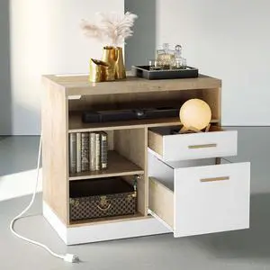 2 Drawer Wood File Cabinet, Filing Cabinet for Home Office with Lock, Power Outlets, Storage Shelves, Lateral File Cabinet Fits Letter/A4 Size, Light Walnut 2 Drawer Wood File Cabinet, Filing Cabinet for Home Office with Lock, Power Outlets, Storage Shelves, Lateral File Cabinet Fits Letter/A4 Size, Light Walnut