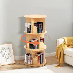 Wooden Rotating Bookshelf, 3 Tier Kids Bookshelf | 360° Rotating Corner Shelf Storage Organizer, For Kids & Small Spaces, Multi-Functional, For Bedroom & Living Room Wooden Rotating Bookshelf, 3 Tier Kids Bookshelf | 360° Rotating Corner Shelf Storage Organizer, For Kids & Small Spaces, Multi-Functional, For Bedroom & Living Room