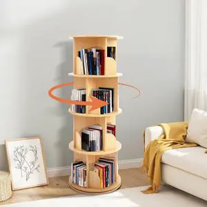 Wooden Rotating Bookshelf, 4 Tier Kids Bookshelf | 360° Spinning, For Kids & Small Spaces, Corner Shelf Storage Organizer, Multi-Functional Wooden Rotating Bookshelf, 4 Tier Kids Bookshelf | 360° Spinning, For Kids & Small Spaces, Corner Shelf Storage Organizer, Multi-Functional