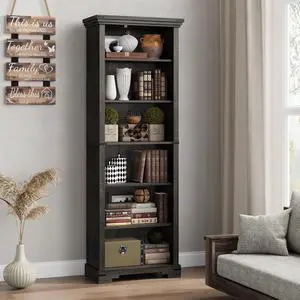 6-Tier Farmhouse Bookshelf, 73 inch Tall Book Shelf with Unique Design & 2 Adjustable Shelves, Wooden Bookshelf for Study Room, Living Room, Kitchen, Bedroom (Black) 6-Tier Farmhouse Bookshelf, 73 inch Tall Book Shelf with Unique Design & 2 Adjustable Shelves, Wooden Bookshelf for Study Room, Living Room, Kitchen, Bedroom (Black)