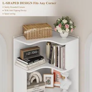 76.8 Corner Bookshelf with 3 Drawers and 3 Side Storage Cubbies, L Shaped Tall Bookshelf and Bookcase, 4 Tier Corner Bookcase, Wood Narrow Book Shelf for Living Room, Office, White 76.8 Corner Bookshelf with 3 Drawers and 3 Side Storage Cubbies, L Shaped Tall Bookshelf and Bookcase, 4 Tier Corner Bookcase, Wood Narrow Book Shelf for Living Room, Office, White