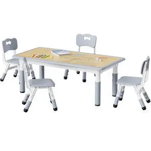 Height Adjustable Toddler Table and 4 Chairs Set, Grey | Table Supports 300 lbs, Graffiti Desktop, Non-Slip Legs, Classroom/Daycare/Home, Children Multi-Activity Table for Ages 3-8 Height Adjustable Toddler Table and 4 Chairs Set, Grey | Table Supports 300 lbs, Graffiti Desktop, Non-Slip Legs, Classroom/Daycare/Home, Children Multi-Activity Table for Ages 3-8