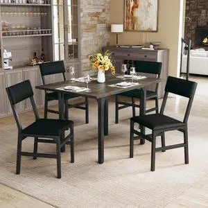 Dining Table Set for 4, Extendable Kitchen Table Cushion Chairs Set of 4, Rectangle Dining Table with Metal Frame & MDF Board, Folding for Small Apartment Saving Space, Gray Dining Table Set for 4, Extendable Kitchen Table Cushion Chairs Set of 4, Rectangle Dining Table with Metal Frame & MDF Board, Folding for Small Apartment Saving Space, Gray