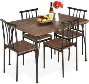 5-Piece Metal and Wood Indoor Modern Rectangular Dining Table Furniture Set for Kitchen, Dining Room, Dinette, Breakfast Nook w/ 4 Chairs - Drift Brown 5-Piece Metal and Wood Indoor Modern Rectangular Dining Table Furniture Set for Kitchen, Dining Room, Dinette, Breakfast Nook w/ 4 Chairs - Drift Brown