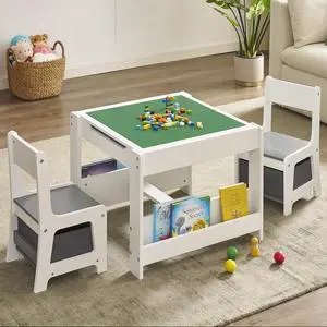 Kids Table and Chair Set, 3 in 1 Wooden Activity Table with Storage Drawer for Toddlers Drawing, Reading, Crafts, 2 in 1 Detachable Tabletop Table Set for Nursery, Playroom (Gray & White) Kids Table and Chair Set, 3 in 1 Wooden Activity Table with Storage Drawer for Toddlers Drawing, Reading, Crafts, 2 in 1 Detachable Tabletop Table Set for Nursery, Playroom (Gray & White)
