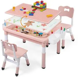 Kids Table and Chairs Set Large Storage, Height Adjustable Toddler Activity Table and 2 Chairs Set, 34.6x24.8" Graffiti/Block Building Desktop, 4 Side Boxes, Kids desk for Home, Preschool, Classroom Kids Table and Chairs Set Large Storage, Height Adjustable Toddler Activity Table and 2 Chairs Set, 34.6x24.8" Graffiti/Block Building Desktop, 4 Side Boxes, Kids desk for Home, Preschool, Classroom
