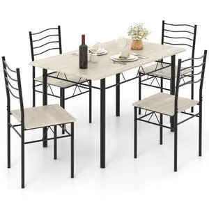 47-inches Dining Table Set for 4, Rectangular Kitchen Table with 4 Dining Chairs, Metal Frame, 5-Piece Space-Saving Dinette Set for Small Space, Dinner, Breakfast Nook, Apartment 47-inches Dining Table Set for 4, Rectangular Kitchen Table with 4 Dining Chairs, Metal Frame, 5-Piece Space-Saving Dinette Set for Small Space, Dinner, Breakfast Nook, Apartment