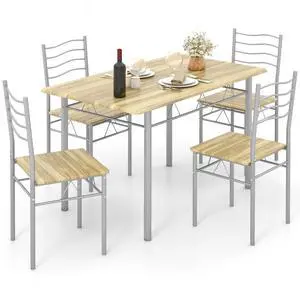 47-inches Dining Table Set for 4, Rectangular Kitchen Table with 4 Dining Chairs, Metal Frame, 5-Piece Space-Saving Dinette Set for Small Space, Dinner, Breakfast Nook, Apartment, Natural 47-inches Dining Table Set for 4, Rectangular Kitchen Table with 4 Dining Chairs, Metal Frame, 5-Piece Space-Saving Dinette Set for Small Space, Dinner, Breakfast Nook, Apartment, Natural
