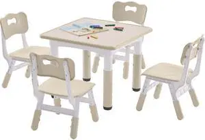 Kids Table and 4 Chairs Set, Height-Adjustable Toddler Table and Chairs Set with Graffiti Desktop, 23.6''L x 23.6''W Children Activity Table for Daycare, Classroom, Home Kids Table and 4 Chairs Set, Height-Adjustable Toddler Table and Chairs Set with Graffiti Desktop, 23.6''L x 23.6''W Children Activity Table for Daycare, Classroom, Home