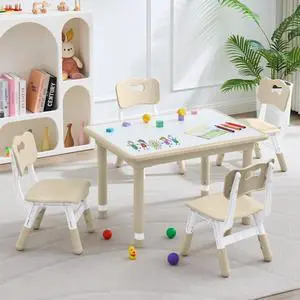 Kids Table and 4 Chairs Set, Height Adjustable (17.7"-26.1") Toddler Table and Chair Set, Multi-Activity Table with Graffiti Desktop, Childrens Table and Chairs for Classroom, Home & Daycare Kids Table and 4 Chairs Set, Height Adjustable (17.7"-26.1") Toddler Table and Chair Set, Multi-Activity Table with Graffiti Desktop, Childrens Table and Chairs for Classroom, Home & Daycare