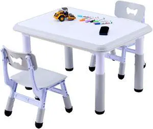 Kids Table & Chairs Set (2 Chairs), Height Adjustable Toddler Table and Chair Set for Kids Ages 3-8 with Graffiti Desktop, Learning & Art Activity Desk for Classroom, Home, Daycare (Grey) Kids Table & Chairs Set (2 Chairs), Height Adjustable Toddler Table and Chair Set for Kids Ages 3-8 with Graffiti Desktop, Learning & Art Activity Desk for Classroom, Home, Daycare (Grey)