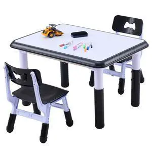 Kids Table & Chairs Set (2 Chairs), Height Adjustable Toddler Table and Chair Set for Kids Ages 3-8 with Graffiti Desktop, Learning & Art Activity Desk for Classroom, Home, Daycare (Black) Kids Table & Chairs Set (2 Chairs), Height Adjustable Toddler Table and Chair Set for Kids Ages 3-8 with Graffiti Desktop, Learning & Art Activity Desk for Classroom, Home, Daycare (Black)
