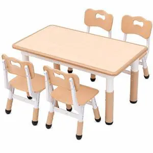Kids Table and 4 Chairs Set, Height Adjustable Toddler Desk and Chair Set, Children Multi-Activity Table, Graffiti Desktop for Classroom/Daycare/Home, Ages 2-8 Kids Table and 4 Chairs Set, Height Adjustable Toddler Desk and Chair Set, Children Multi-Activity Table, Graffiti Desktop for Classroom/Daycare/Home, Ages 2-8
