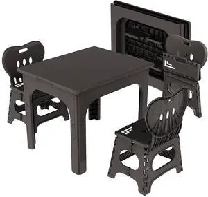 Foldable Kids Table and 2 Chairs Set, Portable Height Adjustable Toddler Activity Table, Indoor Outdoor Folding Table Set for Study, Crafts, Snack, Picnic, Playroom and Patio Foldable Kids Table and 2 Chairs Set, Portable Height Adjustable Toddler Activity Table, Indoor Outdoor Folding Table Set for Study, Crafts, Snack, Picnic, Playroom and Patio
