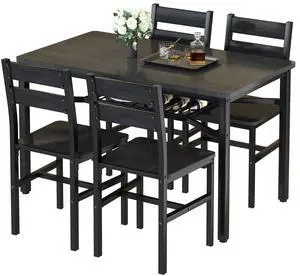 Dining Table Set for 4, Wood Kitchen Table Chairs Set with Storage, Farmhouse 5 Piece Dining Room Table Set, Space-Saving Dinette Set for Breakfast Nook, Apartment (Black) Dining Table Set for 4, Wood Kitchen Table Chairs Set with Storage, Farmhouse 5 Piece Dining Room Table Set, Space-Saving Dinette Set for Breakfast Nook, Apartment (Black)