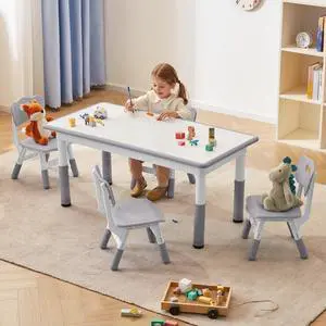 Toddler Table and Chairs Set for 4, 47.2''L x 23.6''W Kids Study Table and Chair Set, Height-Adjustable, Graffiti Desktop, Children Activity Table for Daycare, Classroom, Home Toddler Table and Chairs Set for 4, 47.2''L x 23.6''W Kids Study Table and Chair Set, Height-Adjustable, Graffiti Desktop, Children Activity Table for Daycare, Classroom, Home