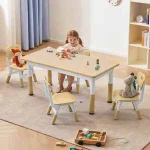 Toddler Table and Chairs Set for 4, 47.2''L x 23.6''W Kids Study Table and Chair Set, Height-Adjustable, Graffiti Desktop, Children Activity Table for Daycare, Classroom, Home Toddler Table and Chairs Set for 4, 47.2''L x 23.6''W Kids Study Table and Chair Set, Height-Adjustable, Graffiti Desktop, Children Activity Table for Daycare, Classroom, Home