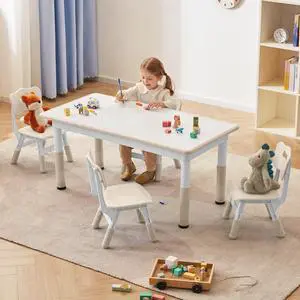 Toddler Table and Chairs Set for 4, 47.2''L x 23.6''W Kids Study Table and Chair Set, Height-Adjustable, Graffiti Desktop, Children Activity Table for Daycare, Classroom, Home Toddler Table and Chairs Set for 4, 47.2''L x 23.6''W Kids Study Table and Chair Set, Height-Adjustable, Graffiti Desktop, Children Activity Table for Daycare, Classroom, Home