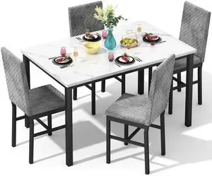 Kitchen Table Set 5 Piece Dining Room Table Set Marble Dining Table 4 Chair Dining Table Set for Kitchen Living Room Breakfast Small Spaces (Grey) Kitchen Table Set 5 Piece Dining Room Table Set Marble Dining Table 4 Chair Dining Table Set for Kitchen Living Room Breakfast Small Spaces (Grey)