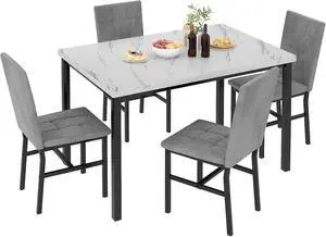 Dining Room Table Set 5 Piece Dining Table Set Marble Dining Table 4 Chair Dining Table Set for Kitchen Living Room Breakfast Small Spaces (White & Grey) Dining Room Table Set 5 Piece Dining Table Set Marble Dining Table 4 Chair Dining Table Set for Kitchen Living Room Breakfast Small Spaces (White & Grey)