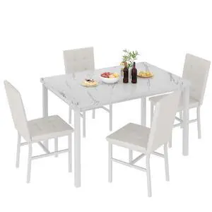 Dining Room Table Set 5 Piece Dining Table Set Marble Dining Table 4 Chair Dining Table Set for Kitchen Living Room Breakfast Small Spaces (White) Dining Room Table Set 5 Piece Dining Table Set Marble Dining Table 4 Chair Dining Table Set for Kitchen Living Room Breakfast Small Spaces (White)