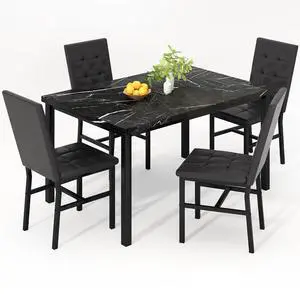 Kitchen Table Set 5 Piece Dining Room Table Set Marble Dining Table 4 Chair Dining Table Set for Kitchen Living Room Breakfast Small Spaces (Black) Kitchen Table Set 5 Piece Dining Room Table Set Marble Dining Table 4 Chair Dining Table Set for Kitchen Living Room Breakfast Small Spaces (Black)