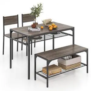 Dining Table Set for 4, Kitchen Table with Chairs & Bench, Storage Racks, Metal Frame, 4-Piece Space-Saving Dinette Set for Dining Room, Breakfast Nook, Small Space, Apartment, Grey Dining Table Set for 4, Kitchen Table with Chairs & Bench, Storage Racks, Metal Frame, 4-Piece Space-Saving Dinette Set for Dining Room, Breakfast Nook, Small Space, Apartment, Grey