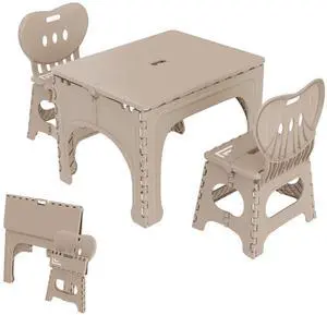 ® Kids Folding Table and Chairs Set, Kids Table and Chairs Foldable, Foldable Activity Table, Portable Picnic Table, Ideal for Indoor and Outdoor Use, Durable and Easy to Store (599) (Khaki) ® Kids Folding Table and Chairs Set, Kids Table and Chairs Foldable, Foldable Activity Table, Portable Picnic Table, Ideal for Indoor and Outdoor Use, Durable and Easy to Store (599) (Khaki)