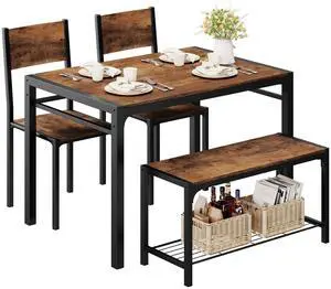 Kitchen Table and 2 Chairs for 4 with Bench, 4 Piece Dining Sets for Small Space, Brown Kitchen Table and 2 Chairs for 4 with Bench, 4 Piece Dining Sets for Small Space, Brown