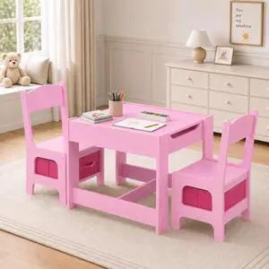 Kids Table and Chair Set, 4 in 1 Wooden Children Activity Table w/Storage, Reversible Deskboard, Blackboard, Detachable Tabletop for Toddlers Art Crafts, Playroom, Drawing, Reading Pink Kids Table and Chair Set, 4 in 1 Wooden Children Activity Table w/Storage, Reversible Deskboard, Blackboard, Detachable Tabletop for Toddlers Art Crafts, Playroom, Drawing, Reading Pink