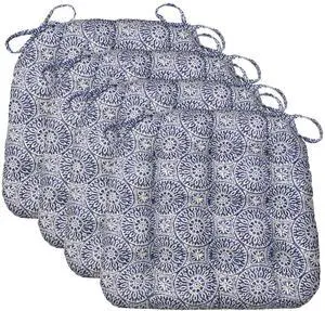 Chair Cushions for Dining Chairs - 15x17 Kitchen Chair Cushions - Machine Washable, 100% Cotton, Made in USA - Latex Foam Comfort Chair Pads - Tibet Blue Small Pack of 4 Chair Cushions for Dining Chairs - 15x17 Kitchen Chair Cushions - Machine Washable, 100% Cotton, Made in USA - Latex Foam Comfort Chair Pads - Tibet Blue Small Pack of 4