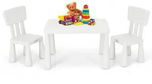 Kids Table and Chair Set, Plastic Children Activity Table and 2 Chairs for Art Craft, Easy-Clean Tabletop, 3-Piece Toddler Furniture Set for Daycare Playroom, Gift for Boys Girls(White) Kids Table and Chair Set, Plastic Children Activity Table and 2 Chairs for Art Craft, Easy-Clean Tabletop, 3-Piece Toddler Furniture Set for Daycare Playroom, Gift for Boys Girls(White)