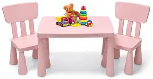 Kids Table and Chair Set, Plastic Children Activity Table and 2 Chairs for Art Craft, Easy-Clean Tabletop, 3-Piece Toddler Furniture Set for Daycare Playroom, Gift for Boys Girls(Pink) Kids Table and Chair Set, Plastic Children Activity Table and 2 Chairs for Art Craft, Easy-Clean Tabletop, 3-Piece Toddler Furniture Set for Daycare Playroom, Gift for Boys Girls(Pink)