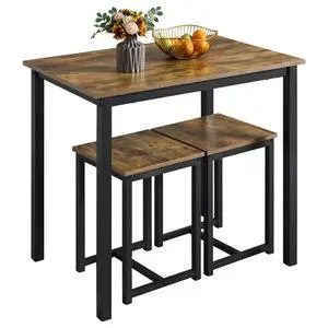 3 Piece Dining Table Set - Kitchen Table & Chair Sets for 2 - Compact Table w/ 2 Stools & Space Saving Design for Dining/Living Room Kitchen, Rustic Brown 3 Piece Dining Table Set - Kitchen Table & Chair Sets for 2 - Compact Table w/ 2 Stools & Space Saving Design for Dining/Living Room Kitchen, Rustic Brown