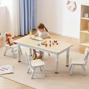 Kids Study Table and Chairs Set, Height Adjustable Toddler Table and Chair Set for Kids Ages 3-8, Graffiti Desktop (Burlywood - 2) Kids Study Table and Chairs Set, Height Adjustable Toddler Table and Chair Set for Kids Ages 3-8, Graffiti Desktop (Burlywood - 2)