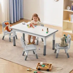 Kids Study Table and Chairs Set, Height Adjustable Toddler Table and Chair Set for Kids Ages 3-8, Graffiti Desktop (Grey) Kids Study Table and Chairs Set, Height Adjustable Toddler Table and Chair Set for Kids Ages 3-8, Graffiti Desktop (Grey)