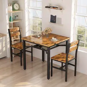 3 Piece Dining Table Set for 2, Small Wooden Kitchen Table with Storage, Farmhouse Square Dinette Set for Dining Room, Breakfast Nook, Apartment, Small Space 3 Piece Dining Table Set for 2, Small Wooden Kitchen Table with Storage, Farmhouse Square Dinette Set for Dining Room, Breakfast Nook, Apartment, Small Space