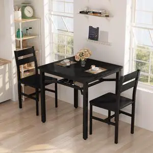 3 Piece Dining Table Set for 2, Small Wooden Kitchen Table with Storage, Farmhouse Square Dinette Set for Dining Room, Breakfast Nook, Apartment, Small Space 3 Piece Dining Table Set for 2, Small Wooden Kitchen Table with Storage, Farmhouse Square Dinette Set for Dining Room, Breakfast Nook, Apartment, Small Space