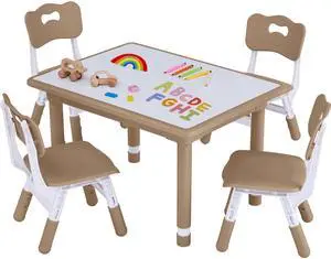 Toddler Table and Chair Set, Height Adjustable-Upgrade Kids Table and 4 Chairs for Ages 3-8, Multi-Activity Toddler Play Table with Graffiti Desktop for Home/Daycare (4Chairs Brown) Toddler Table and Chair Set, Height Adjustable-Upgrade Kids Table and 4 Chairs for Ages 3-8, Multi-Activity Toddler Play Table with Graffiti Desktop for Home/Daycare (4Chairs Brown)