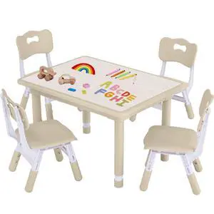 Toddler Table and Chair Set, Height Adjustable-Upgrade Kids Table and 4 Chairs for Ages 3-8, Multi-Activity Toddler Play Table with Graffiti Desktop for Home/Daycare (4Chairs Natural) Toddler Table and Chair Set, Height Adjustable-Upgrade Kids Table and 4 Chairs for Ages 3-8, Multi-Activity Toddler Play Table with Graffiti Desktop for Home/Daycare (4Chairs Natural)