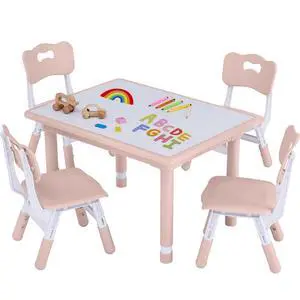 Toddler Table and Chair Set, Height Adjustable-Upgrade Kids Table and 4 Chairs for Ages 3-8, Multi-Activity Toddler Play Table with Graffiti Desktop for Home/Daycare (4Chairs Pink) Toddler Table and Chair Set, Height Adjustable-Upgrade Kids Table and 4 Chairs for Ages 3-8, Multi-Activity Toddler Play Table with Graffiti Desktop for Home/Daycare (4Chairs Pink)