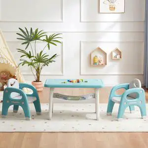 Montessori Weaning Table and 2 Chairs Set, Large Built-in Storage, Toddlers Table and Chairs Set, Kids Activity Table for Drawing Dining Playing, CPSC & ASTM Approved, Green Montessori Weaning Table and 2 Chairs Set, Large Built-in Storage, Toddlers Table and Chairs Set, Kids Activity Table for Drawing Dining Playing, CPSC & ASTM Approved, Green