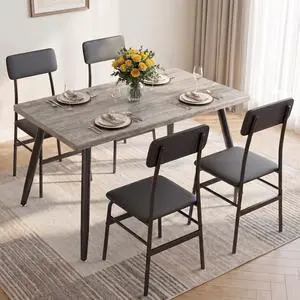 5-Piece Dining Table Set for 4, Small Space Kitchen Table with 4 Chairs, Easy Assembly, Scratch-Resistant MDF Top, Modern 45.3" Compact Dining Set for Apartments, Breakfast Nook, Grey 5-Piece Dining Table Set for 4, Small Space Kitchen Table with 4 Chairs, Easy Assembly, Scratch-Resistant MDF Top, Modern 45.3" Compact Dining Set for Apartments, Breakfast Nook, Grey