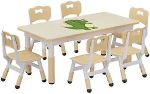 Kids Table and 6 Chairs Set, Height Adjustable Toddler Table and Chairs Set for Ages 2-10, Graffiti Desktop, Non-Slip Legs, Children Activity Table for Daycare Classroom Home Kids Table and 6 Chairs Set, Height Adjustable Toddler Table and Chairs Set for Ages 2-10, Graffiti Desktop, Non-Slip Legs, Children Activity Table for Daycare Classroom Home