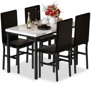 Dining Table Set for 4, Modern Faux Marble Kitchen Table with 4 PU Leather Chairs, 5 Piece Dining Room Sets for Dinette, Breakfast Nook, Black Dining Table Set for 4, Modern Faux Marble Kitchen Table with 4 PU Leather Chairs, 5 Piece Dining Room Sets for Dinette, Breakfast Nook, Black