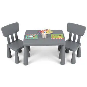 Kids Table and Chairs, 3 Piece Plastic Easy Clean Children Activity Desk for Reading, Drawing, Snack Time, Arts Crafts, Preschool, Kindergarten & Playroom, Toddler Table and Chair Set (Gray) Kids Table and Chairs, 3 Piece Plastic Easy Clean Children Activity Desk for Reading, Drawing, Snack Time, Arts Crafts, Preschool, Kindergarten & Playroom, Toddler Table and Chair Set (Gray)